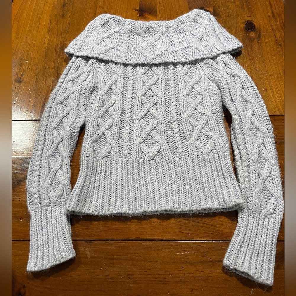 Kenji‎ Handknit Womens Grey Off The Shoulder Chunky Knit Cozy Pullover Sweater M